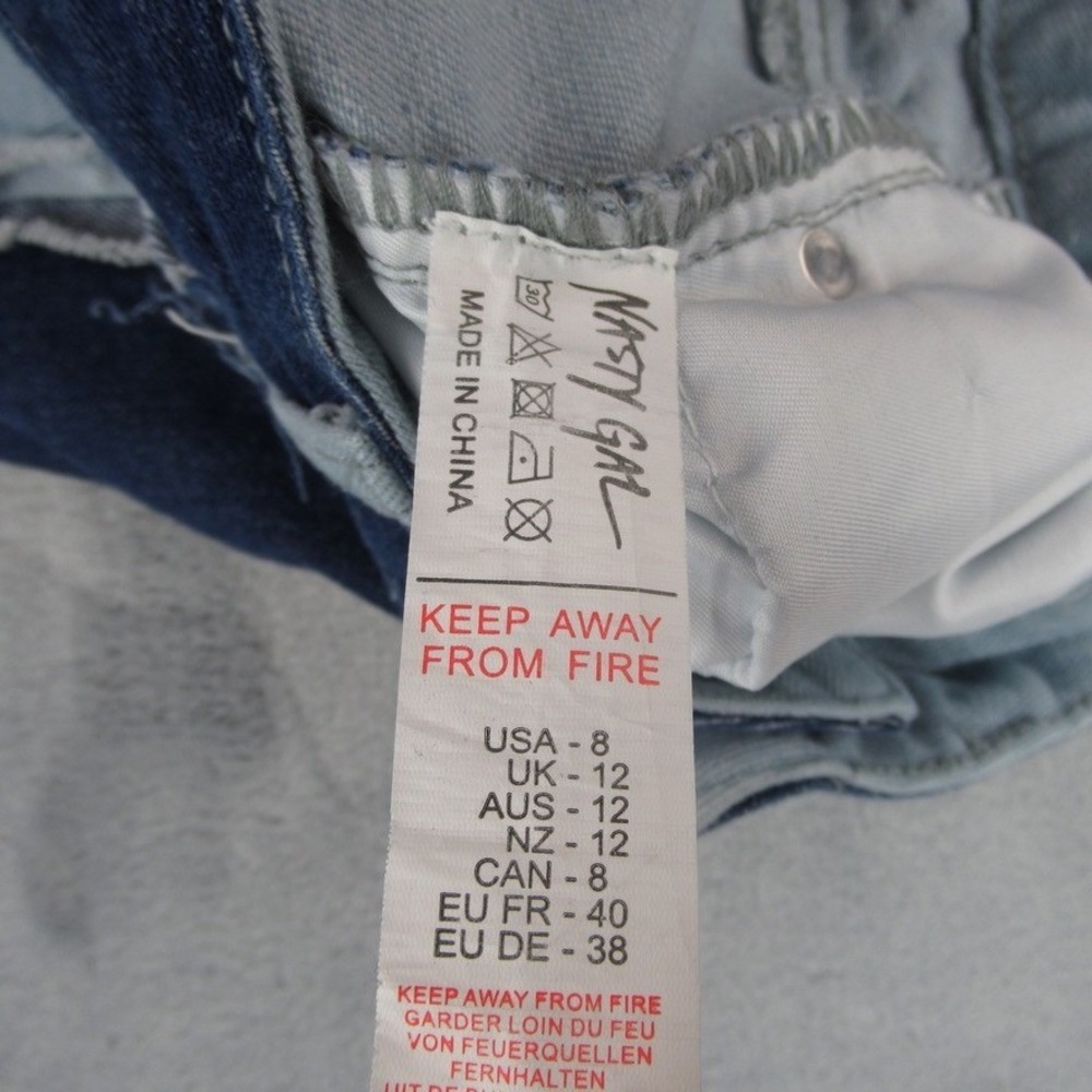 Nasty Gal Collection Patchwork Denim Jeans Blue Two Tone Raw Hem Size 8 3568 - Picture 10 of 12